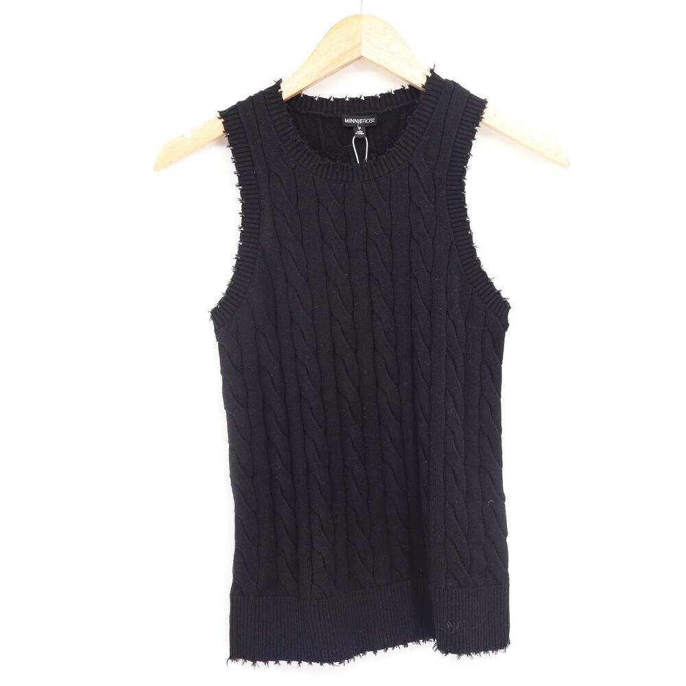 Minnie Rose NWT Frayed Cable Knit Cotton Sweater Tank Back